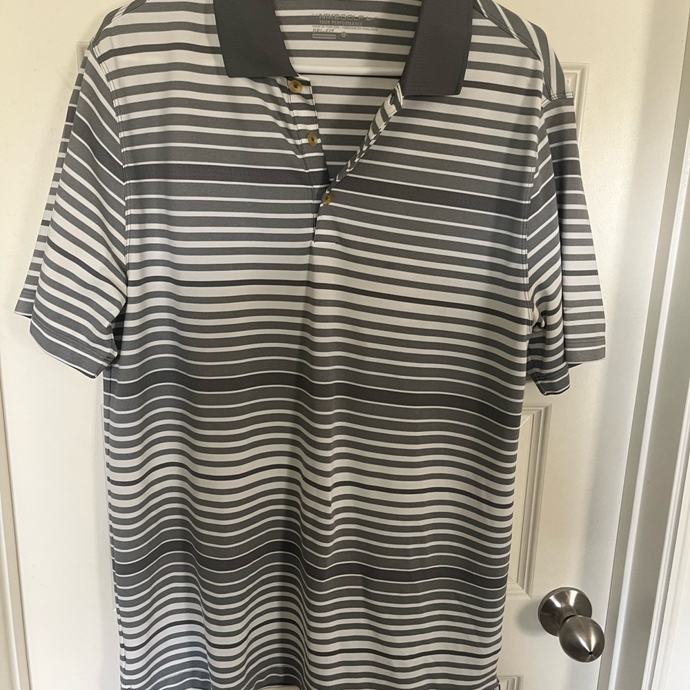 Nike Gray and White Striped Polo Shirt